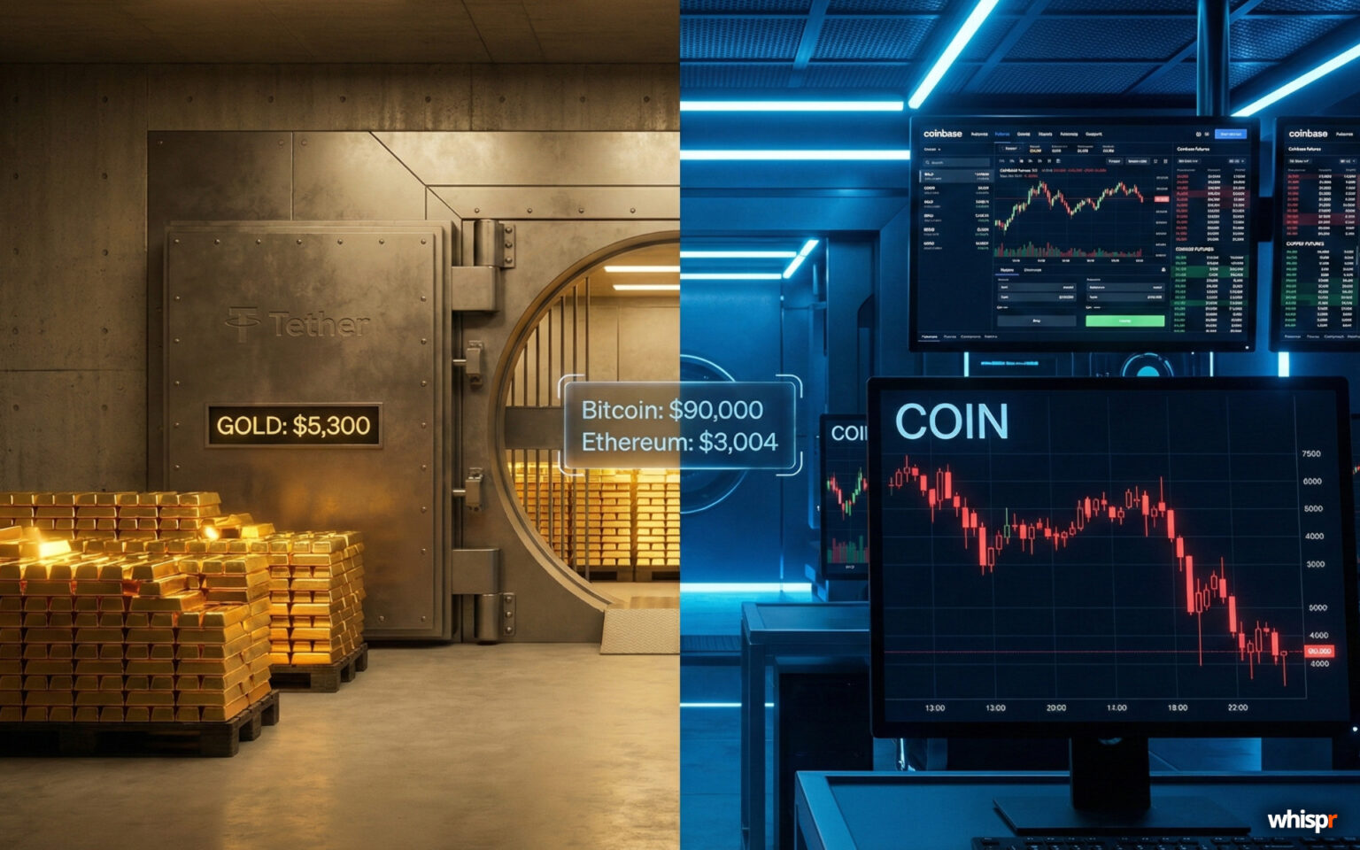 Oro frente a cripto: las estrategias de Tether y Coinbase · WHISPR