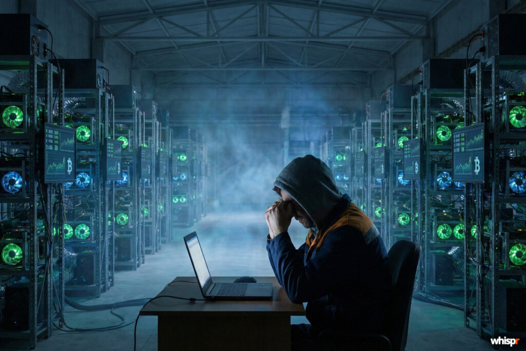 El coste de producir Bitcoin a los mineros cae a $77.000 · WHISPR