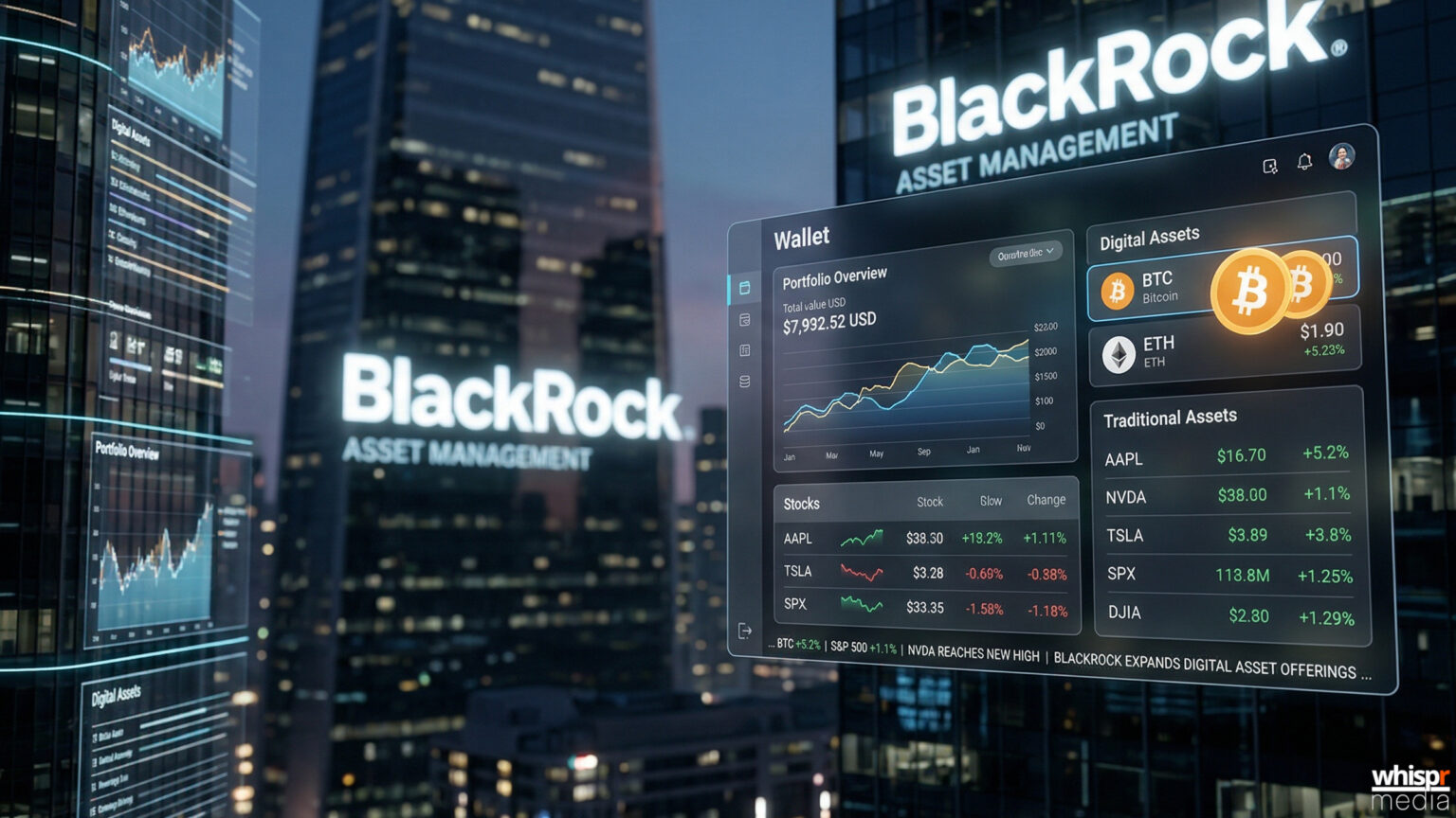 Larry Fink quiere que tu cartera digital tenga acciones y fondos: la visión de BlackRock para tokenizar las finanzas Larry Fink de BlackRock: wallets con acciones y fondos · WHISPR